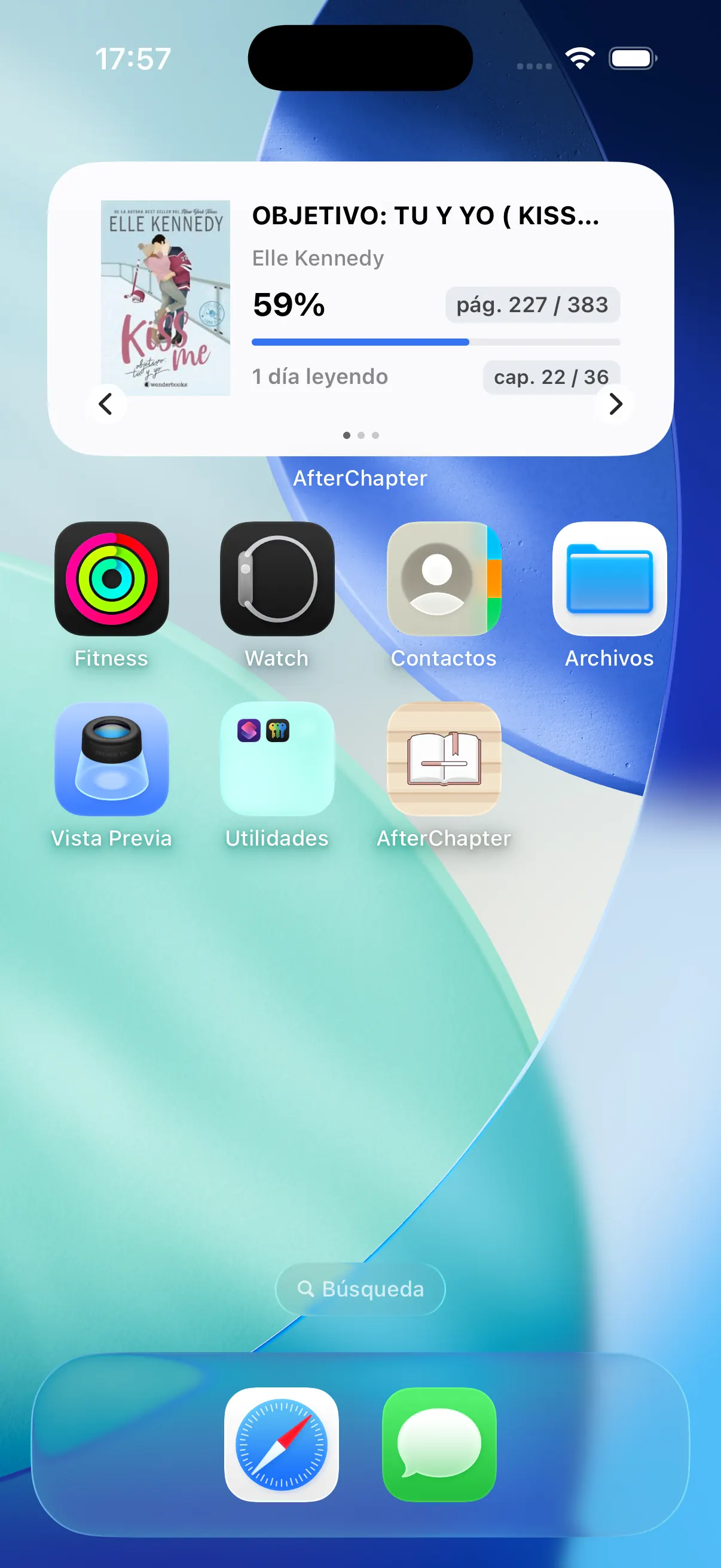 Real AfterChapter iOS home-screen widget showing reading progress